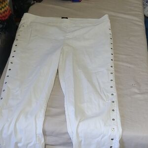 Wallpapher White Straight Leg Pants with Side Snap Details